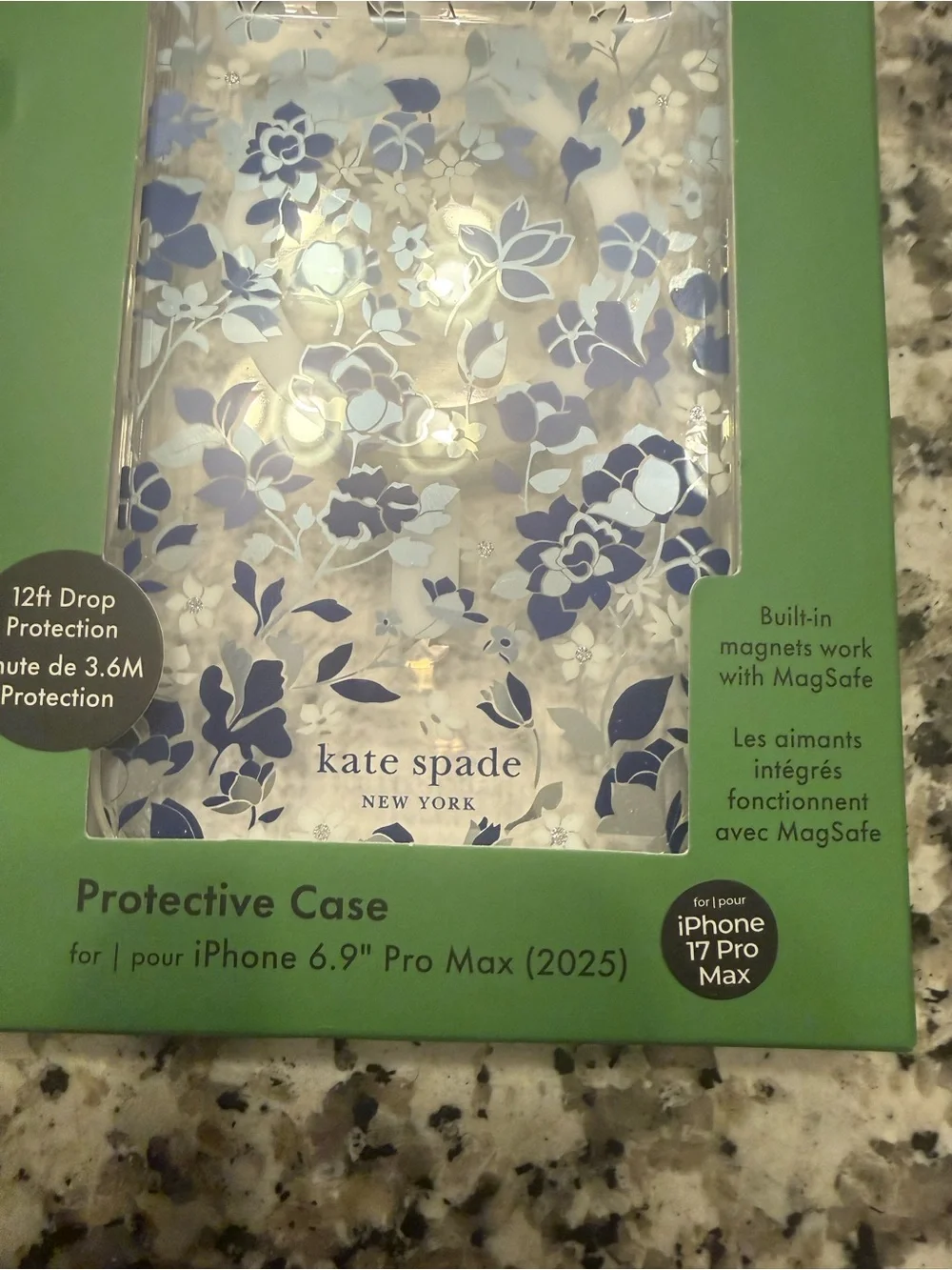 kate spade Clear Floral iPhone 17 Pro Max Case with Blue and White Flowers